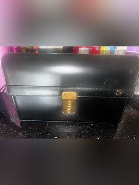 Dunhill Black Leather Men's Clutch with Gold-Tone Lock